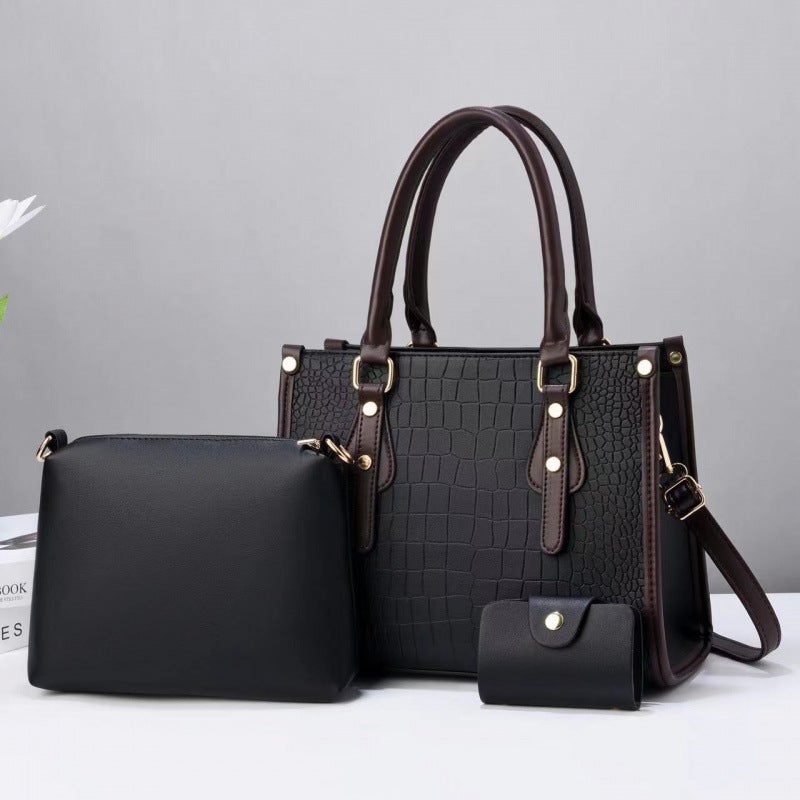 Three-Piece Set Mother Bag Stone Pattern Single Shoulder Crossbody Texturized Women'S Bag Texturized Large Capacity Handbag 3In1Bags - Image 4